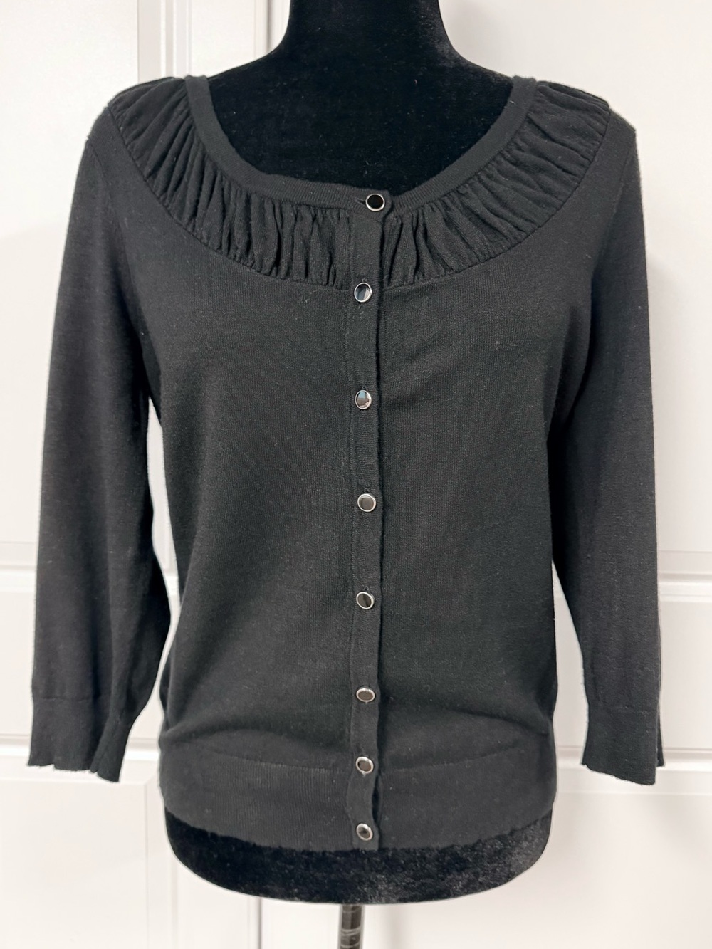 New York & Company Black Button Front Cardigan Sweater